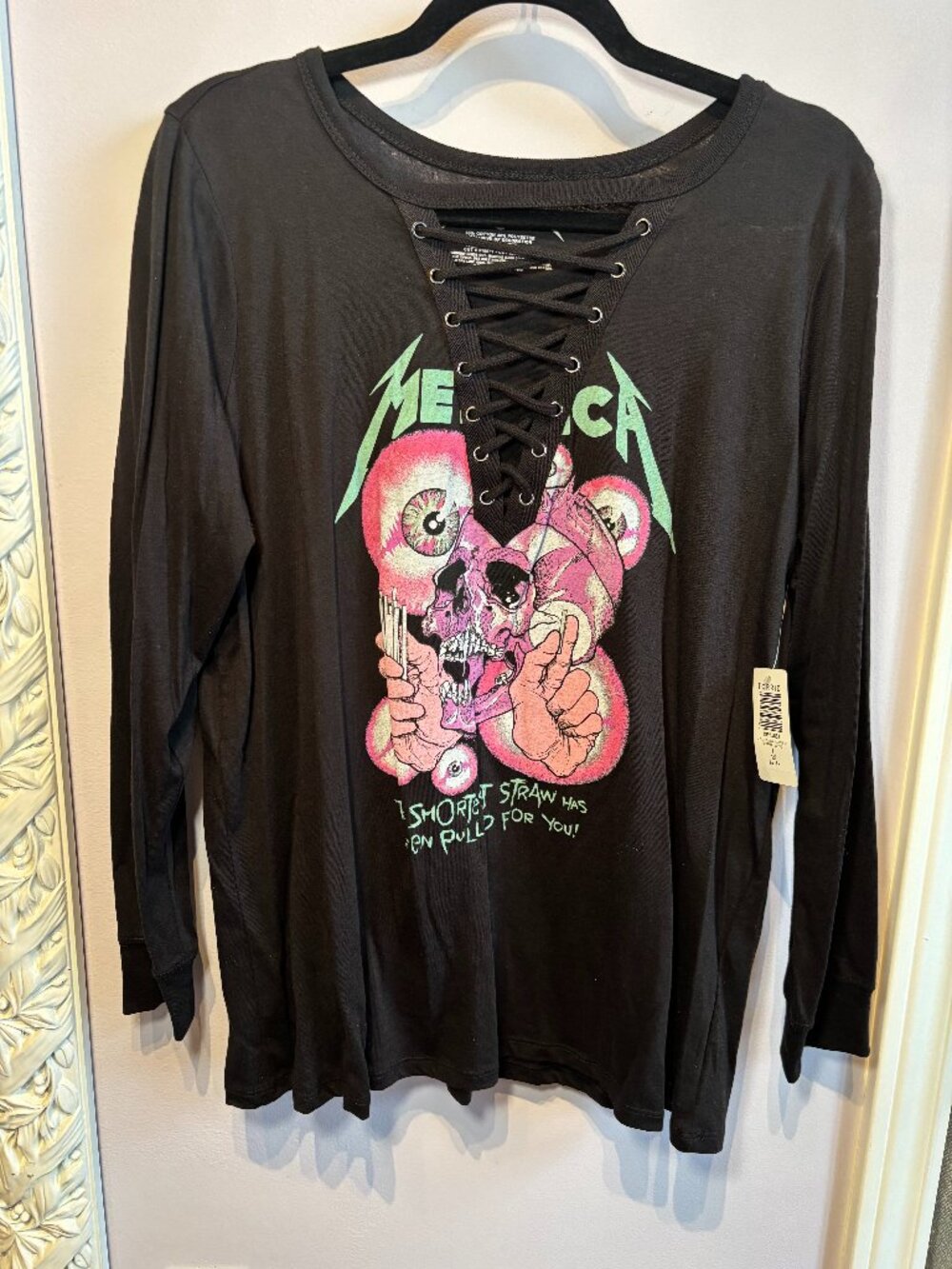 Torrid Metallica Laced Neck Rocker Chic Long Sleeve Size 1 (14/16)